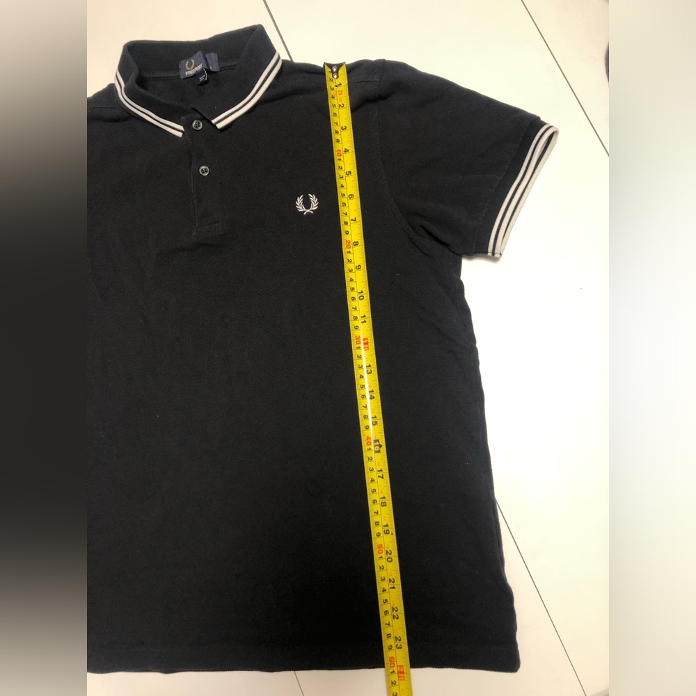 Fred Perry Black Polo Shirt with white tips - Picture 3 of 9